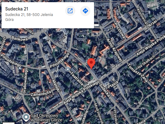 Statyczna mapa dojazdu do kancelarii przy ulicy Sudeckiej 21 w Jeleniej Górze